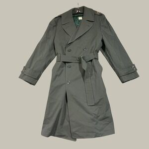 Military Surplus Trench Coat Men 38R Olive Green Wool Liner Belted Vintage